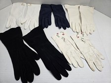 Lot Vintage Women's Leather Cotton Opera Evening Gloves Blue Black White Floral