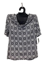 NWT Ashley Blue Plus Size Knit Geo B&W Woman's Top Shirt Polyester Made in USA