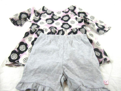 Set of 2 OSHKOSH GENUINE KIDS FLOWER DRESS 2T 2 PIECE Ruffle sleeves GRAY SHORTS