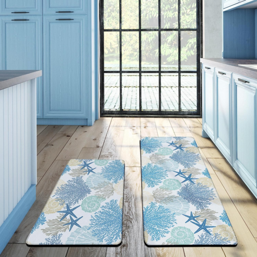 Coastal anti Fatigue Kitchen Mat Rug Set of 2 Piece Beach Themed Cushioned Kitch - Picture 10 of 12