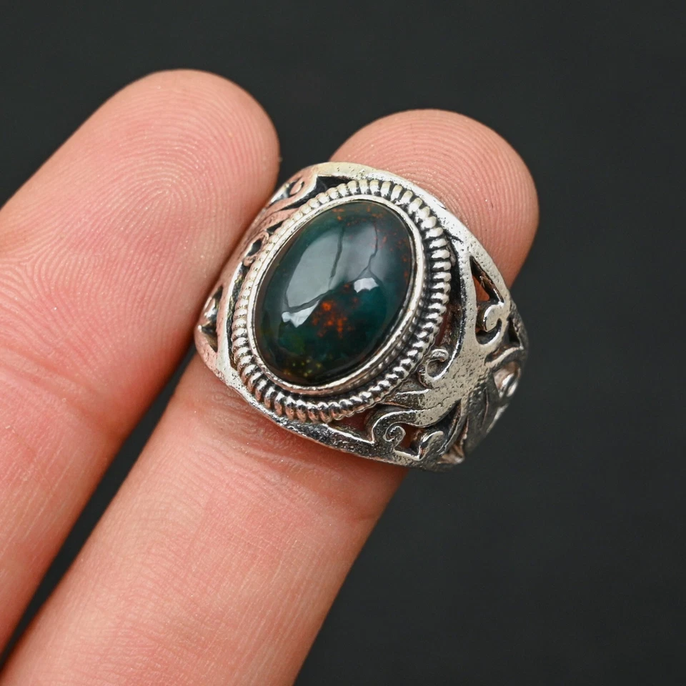 Anillo de plata esterlina 925 con piedra de sangre para hombre hecho a mano-anillo de declaración todas las tallas-BJ80 Foto 2 de 3