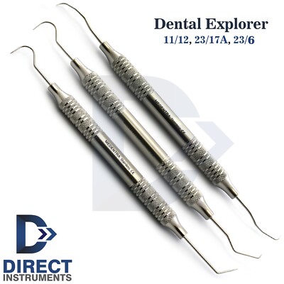 Set Of 3 Dental Explorer Periodontal Probes Diagnostic Tools 23/17A-23/6-11/12