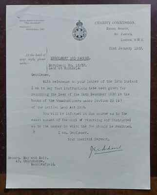 Charity Commission 1937, Ryder Street, St. James's, London Letter