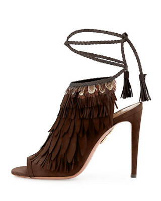 NW AUTH AQUAZZURA ''POCAHONTAS''FRIGE SUEDE LEATH  SZ''35''RET$895 WHAT BARGAIN!