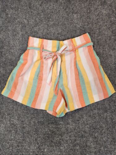 LOFT Women’s Paperbag Striped Orange Yellow White Green Linen Blend Size Small.