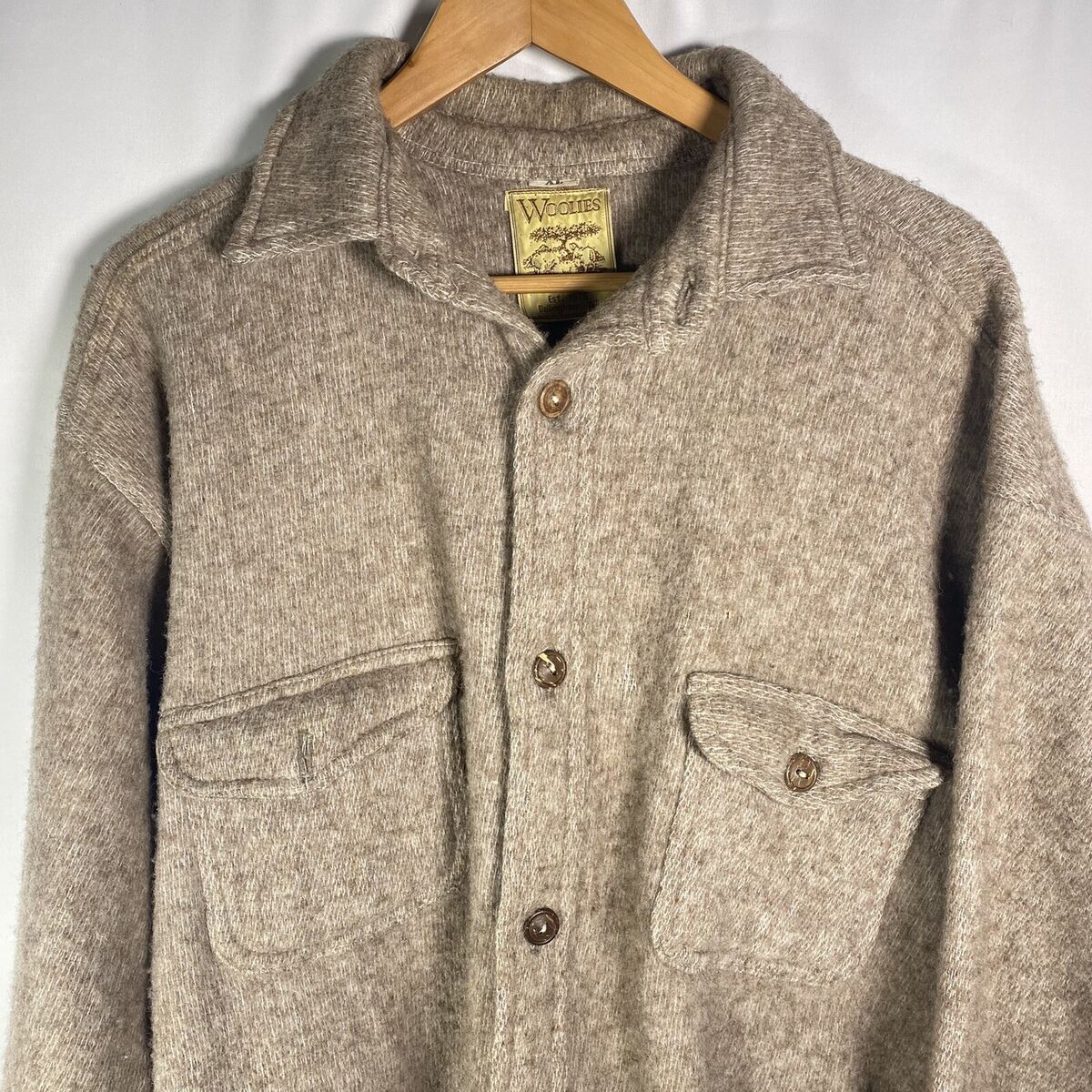 Woolies Button Heavy Chamois Brown Wool Shirt Jacket Sz XL Woolies Button Heavy Chamois Brown Wool Shirt Jacket Sz XL