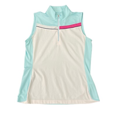 EP PRO Tour Tech Women's Shirt White Blue 1/4 Zip Sleeveless Size Medium