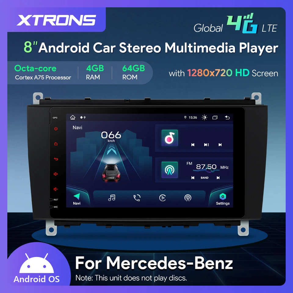 XTRONS Android 14 8-Core 4+64G Autoradio 8" GPS Navi WIFI Für Mercedes C209 A209 - Bild 2 von 4