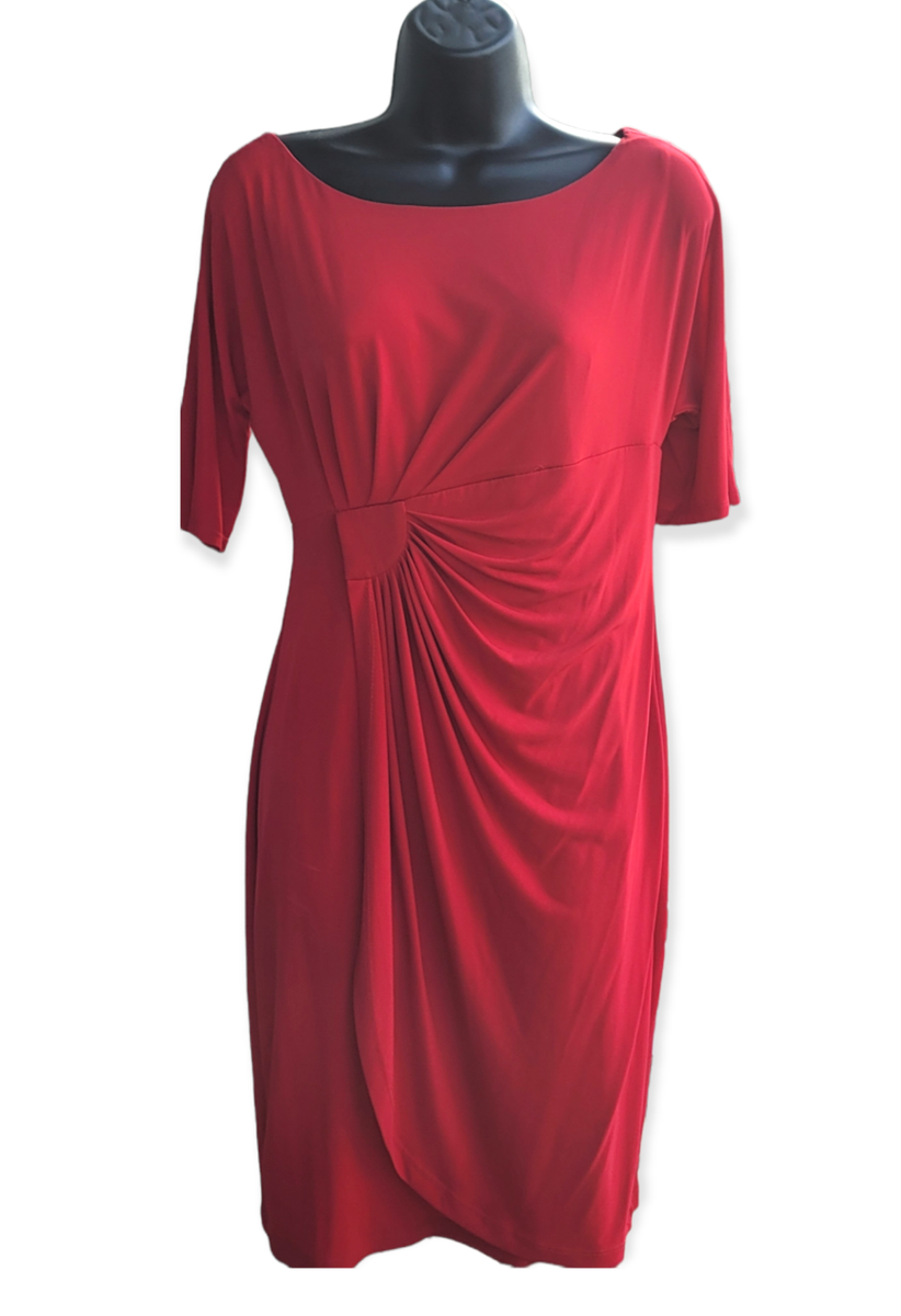 red dress wrap short sleeve CurveWow Short Sleeve Wrap Front Collared Dress Red Curvewow