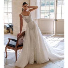 Sleeveless Mermaid Wedding Dresses Applique Detachable Train Princess Bride Gown