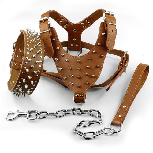 Spiked Studded Dog Collar Harness and Leash Set for Pitbulls Boxer Rottweiler - Picture 6 of 17