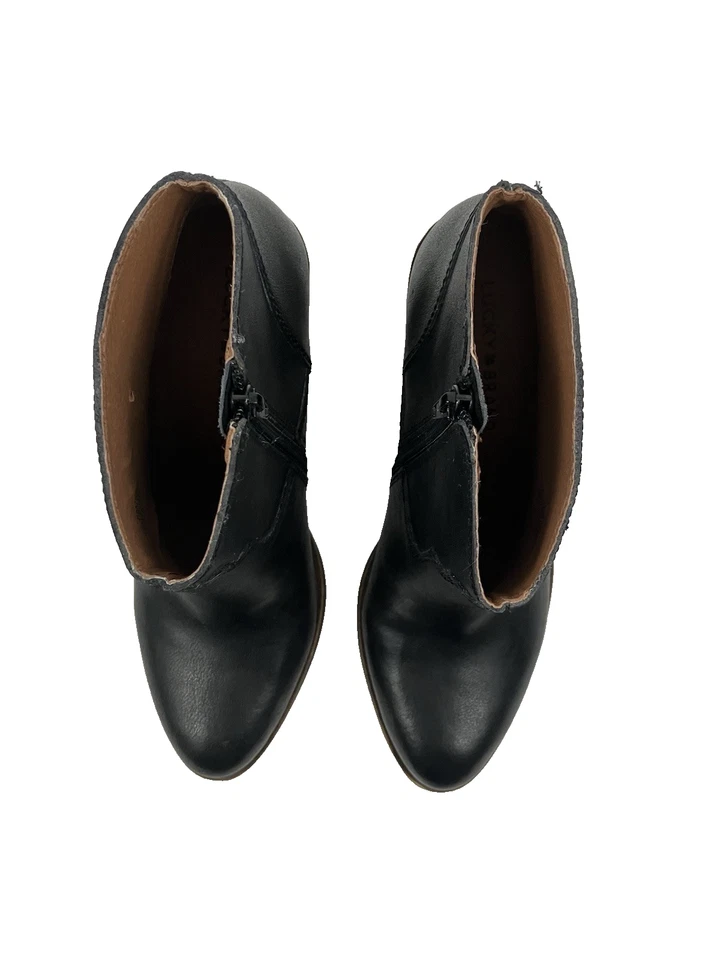 Lucky Brand Ehllen Women's Black Leather 3" Block Heel Ankle Booties Size 9 - Image 2 of 4