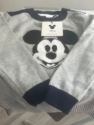 Janie and Jack x Mickey Mouse Disney Sweater Boys Gray w Navy Sleeves Sz 4 NWT