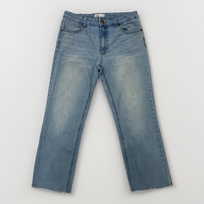 Oat New York Jeans Sz 10 Straight Leg Crop Stretch Raw Hem Light Wash *Flaw