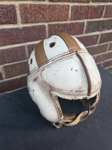 Casco calcio Ken Well vintage taglia 7 pelle Utica New York 6 cinturini oro bianco EX - Foto 8 di 16