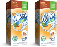 2 Wyler’s Light Pitcher Packs Water Drink Mix Peach Iced Tea 12 packet 24 quarts