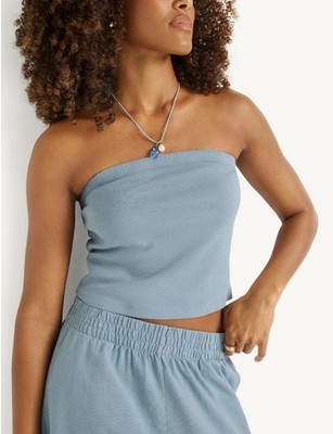 Daybreak Bandeau Top - Dusk Blue Cotton Rib-crafted from soft cotton rib.