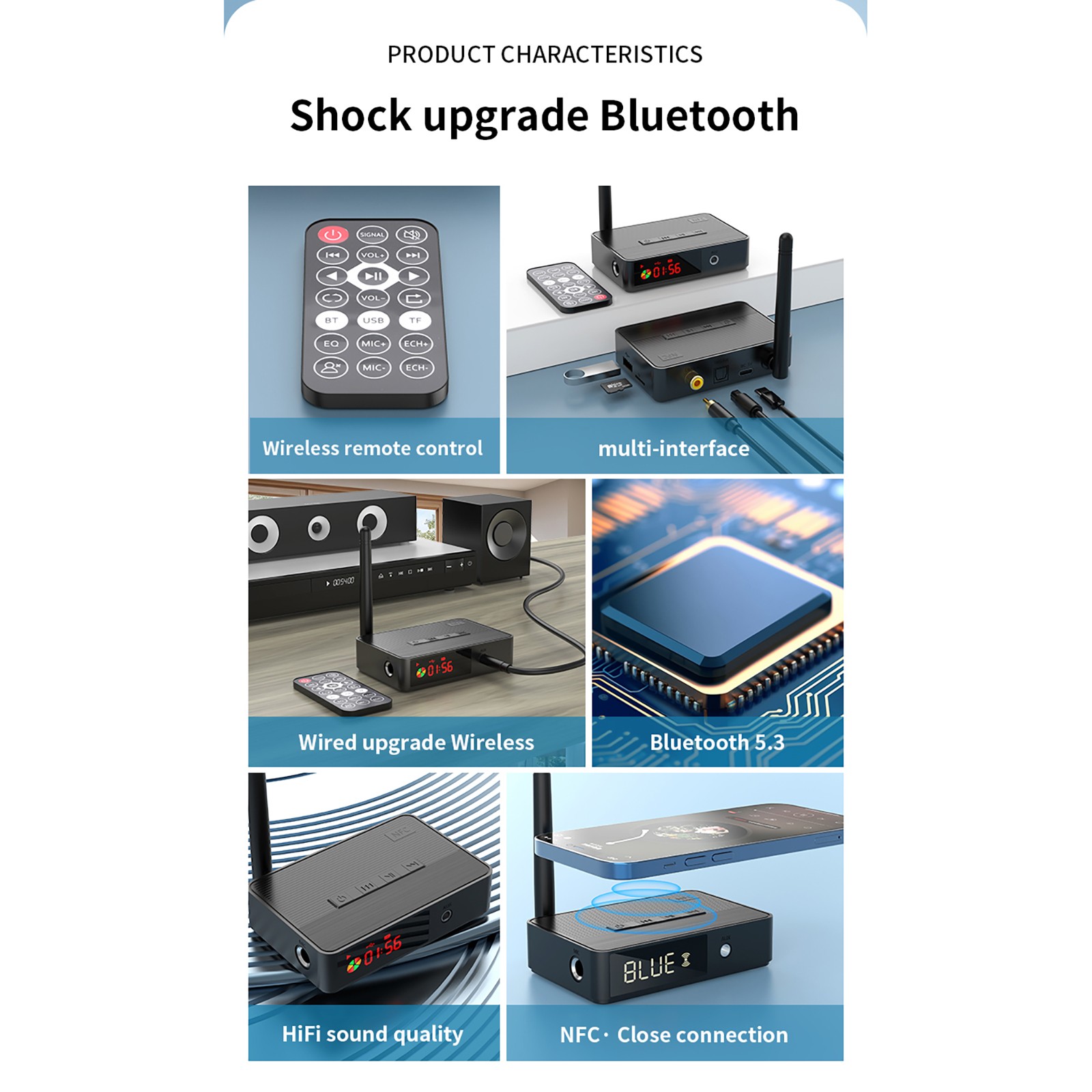 5v NFC Wireless Bluetooth 5.3 Audio Receiver HiFi Music Adapter AUX