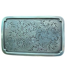 New Silver Tone Engraved Floral Western Cowboy Belt Buckle Removable Western
