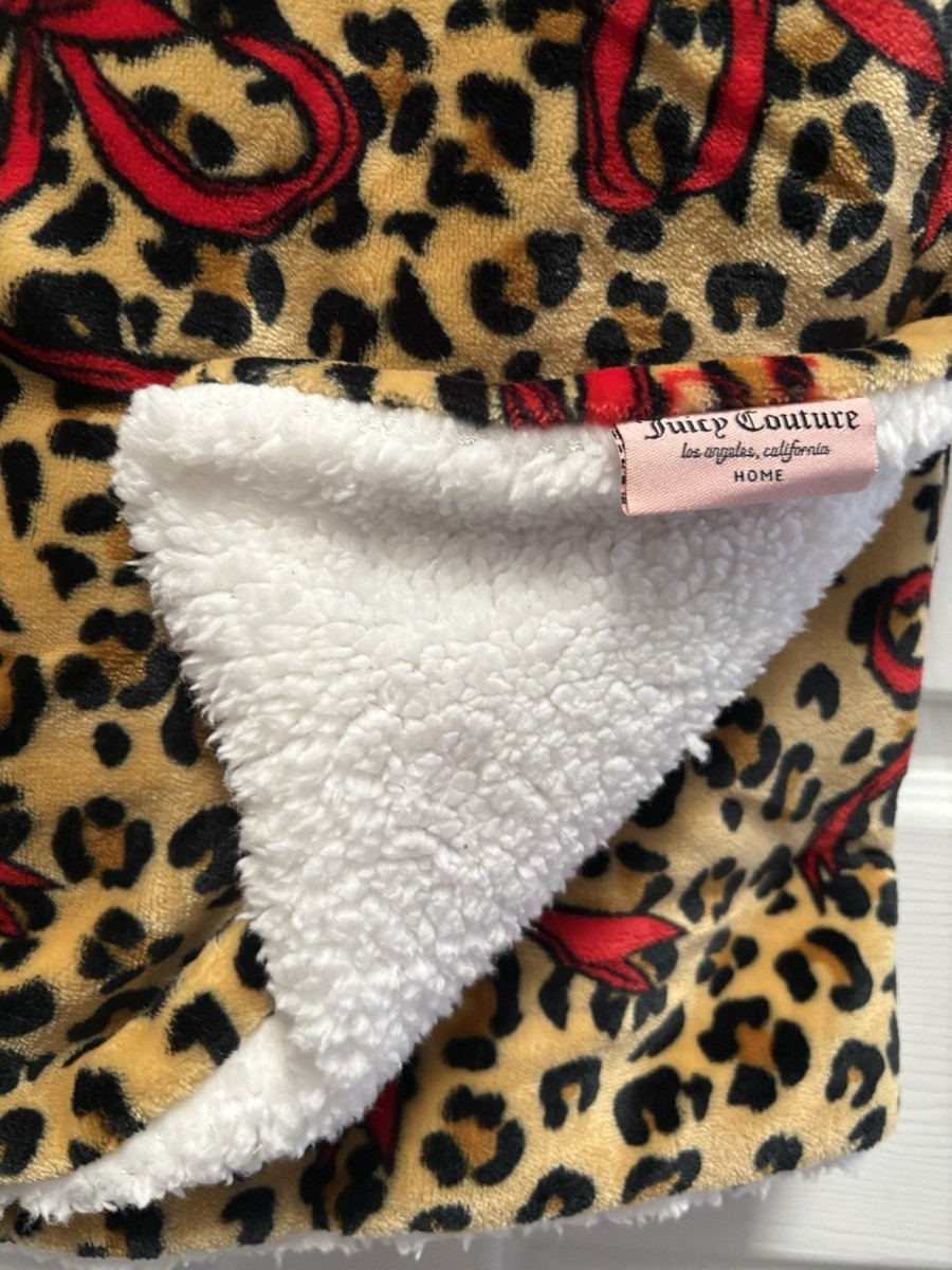 NWT Juicy Couture Cheetah Red Bows Plush Throw with Sherpa Reverse