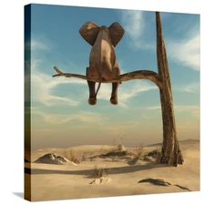 Stretched Canvas Print Elephant Stands on Thin Branch of Withered Tree in Sur...