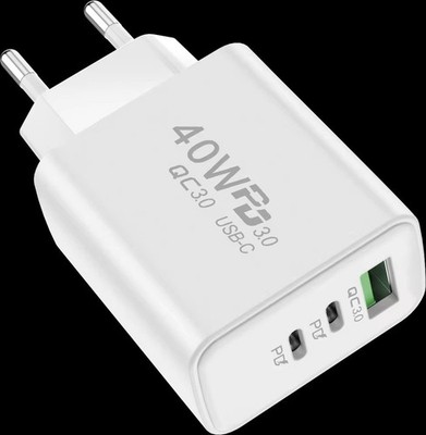 3-fach Schnellladegerät 40W Netzteil 2x USB-C + 1x USB Charger Mehrfach Stecker