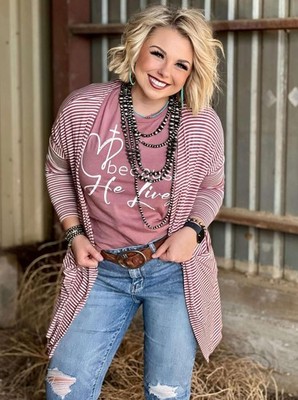 Texas True Threads Mauve Striped Mid-Length Cardigan
