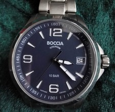 Boccia Titanium Herrenuhr – Quarz, blaugraues Zifferblatt, wenig getragen