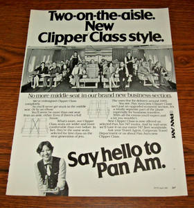 Say hello to Pan Am Airlines Two-on-the-aisle New Clipper Magazine Print Ad