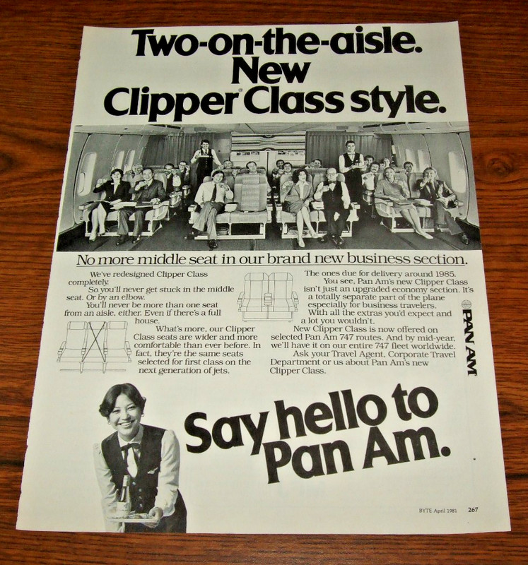 Say hello to Pan Am Airlines Two-on-the-aisle New Clipper Magazine Print Ad