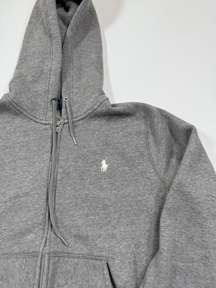 Polo Ralph Lauren Hoodie Boys Medium Gray White Full Zip Sweatshirt Pony Logo - Image 2 of 4