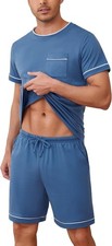Mens Cotton Short Sleeve Pajamas Set Soft Lightweight Sleepwear Shorts S-XXL
