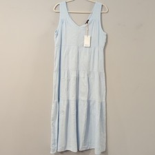 NWT Quince 100% Organic Cotton Gauze Tiered Maxi Dress in Nantucket Blue size S