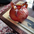 VINTAGE FENTON IRIDESCENT  ORANGE TREE MARIGOLD THREE FOOTED ROSE BOWL DISH — photo 10