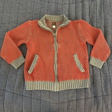 Tea Collection Kids Red And Grey Heavy Knit Cotton Full Zip Sweater Jacket M 6-7