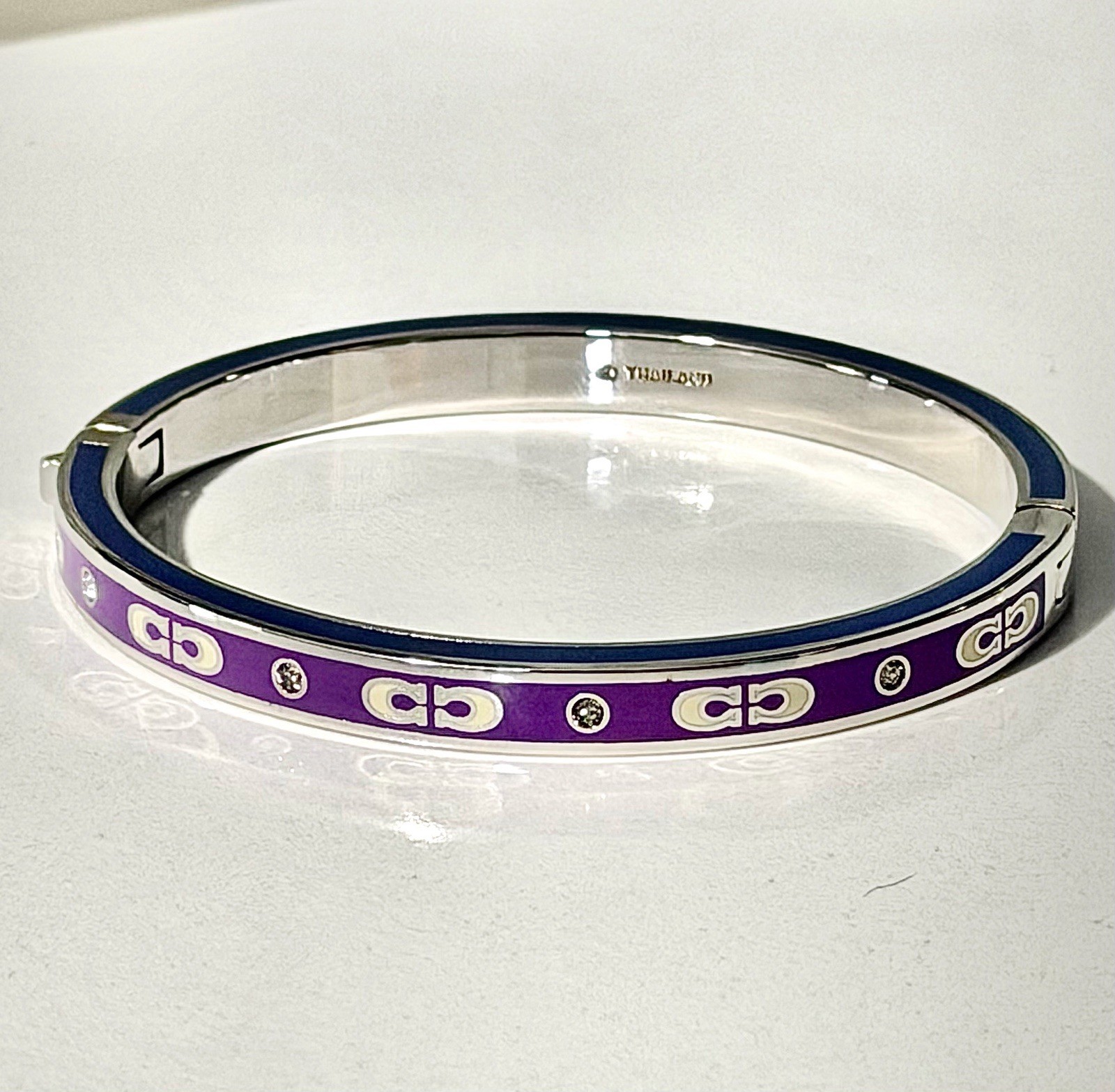 Coach CY053 Kissing Signature Enamel Hinged Bangle Purple and Blue Color NIBWT