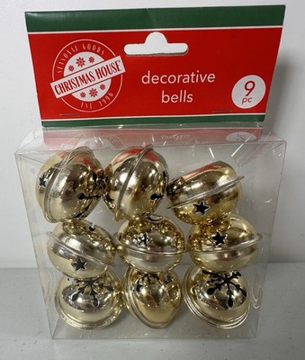 Decorative Bells Gold 9 Pc Christmas Bells Snowflake Cutout Jingle Tree Ornament