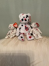 Ty Beanie Baby Glory the Bear- Retired- 1998 Born July 4, 1997 plus two teenies
