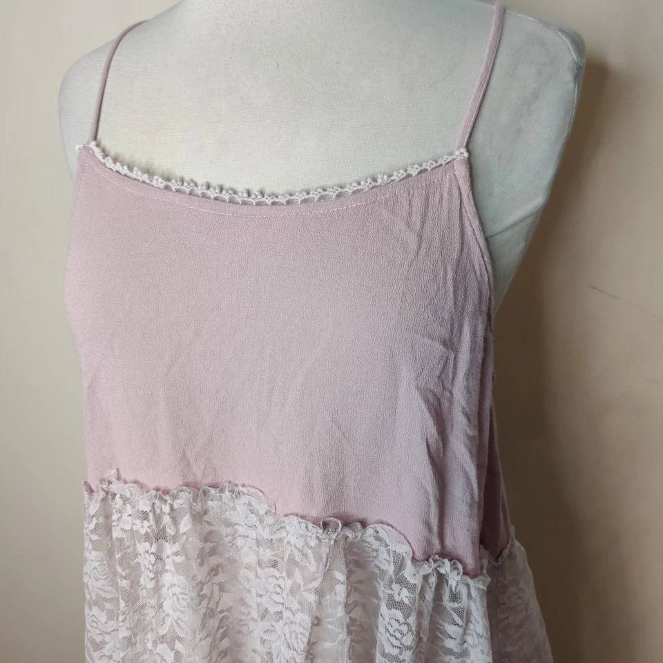 Camiseta sin mangas Babydoll de encaje caballete mini mediana para mujer rosa Y2K hada caprichosa Foto 4 de 4