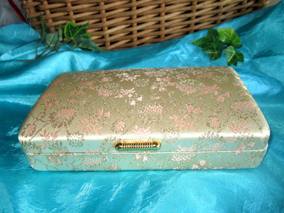 VGT New Old Stock Shimmering Gold Pink Satin Velvet Jewelry Case 8'' X 4 1/2''