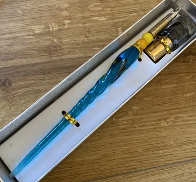 Vintage Türkis Blau Mundgeblasen Glas Dip Stift 