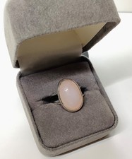 Sterling Silver 9-Carat Natural Pink Moonstone Bezel Set Cabochon Ring Size 5.75