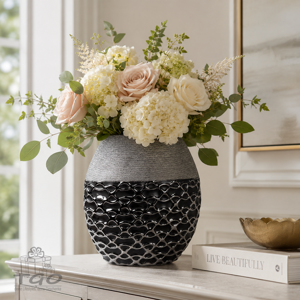 Formano Tischdeko Vase Aus Keramik Schwarz Silber 22X25Cm- 724540-image