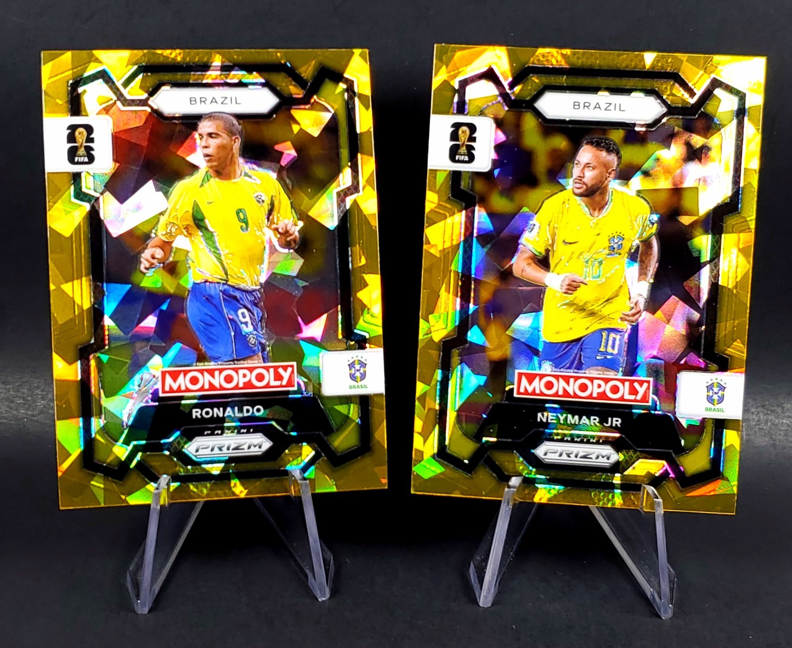 Ronaldo & Neymar Jr 2026 Panini Monopoly Prizm FIFA World Cup Gold Ice Brazil