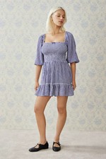 Urban Outfitters Kimchi Blue Lucia Gingham Mini Dress XXS 00 Women Blue NW 44080