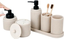 Beige Bathroom Accessory Set - 6 Pcs: Toothbrush Holder, Lotion  Foaming Soap