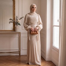 Dubai Pleated Abaya Dress Women Elegant Long Maxi Dress Islamic Evening Gown New