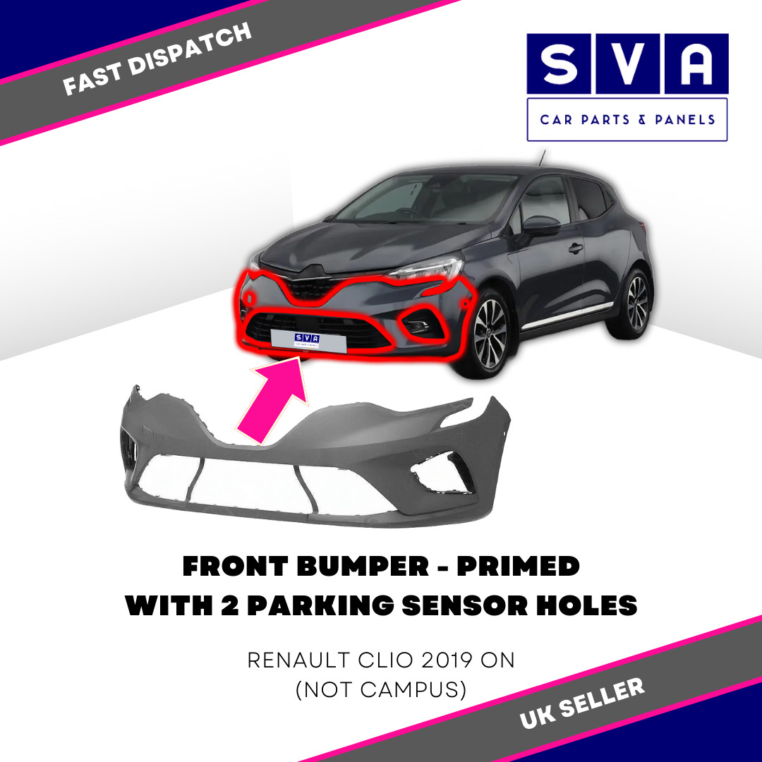 For Renault Clio 2019> Front Bumper Primed +2 Pdc Not Campus Insurance Approved
