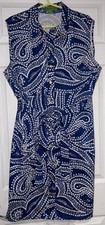 Women's Island Republic Button Front Dress Size 16 Blue Paisley Sleeveless