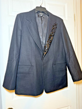 DKNY Donna Karan MEDIUM Black Bejeweled Blazer Wool Blend Beaded NWOT Classic